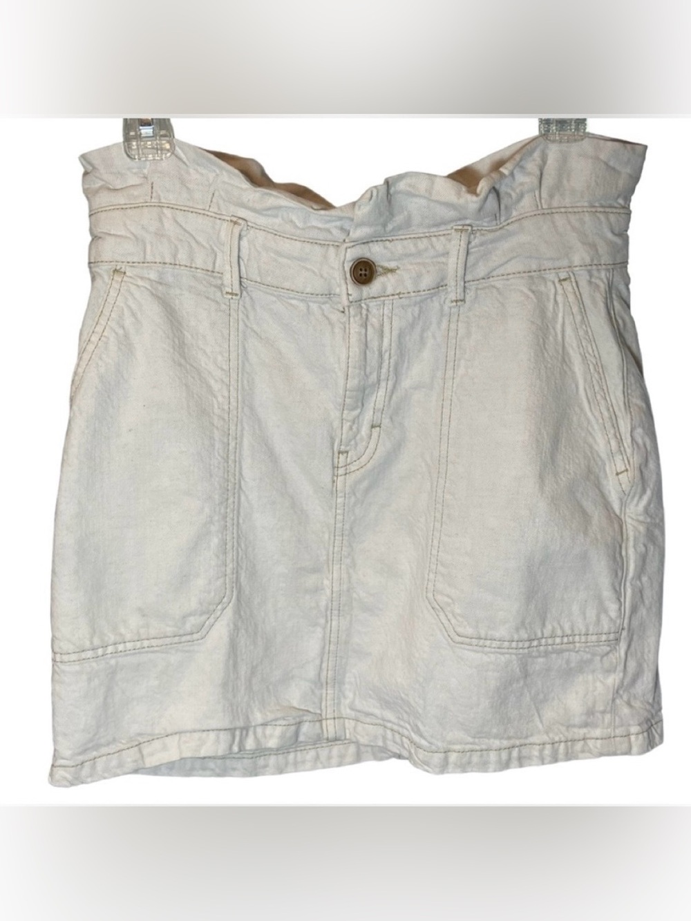 Free People Splendor in Grass Cream Paper Bag Denim Skirt Size 8 EUC